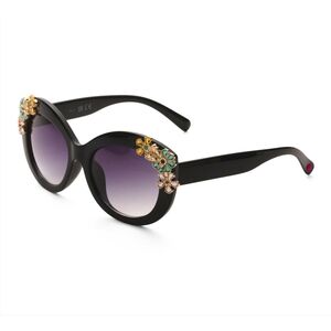 🔹️Betsey Johnson🔹️ Womens Garden Party Floral Embellished Black Sunglasses
